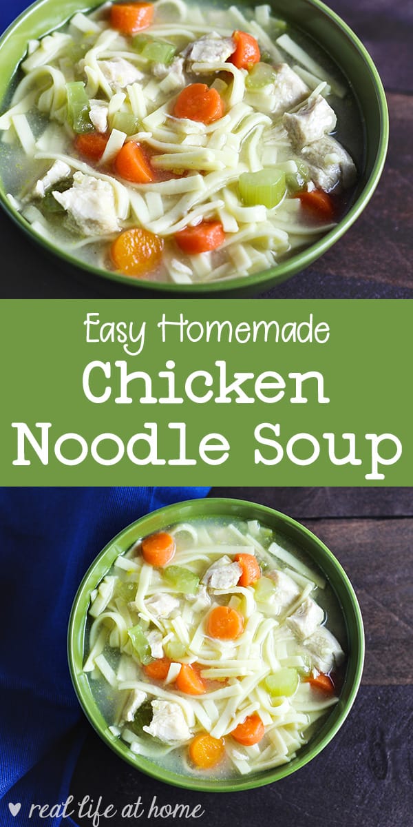 Need some chicken noodle soup? Don't open a can! You can make a large amount of homemade chicken noodle soup right in your own kitchen. It's quick and easy! | Real Life at Home