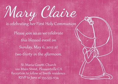 First Communion Girl Invitation in Pink