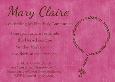 First Communion Rosary Invitation in Pink