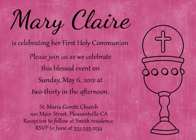First Communion Chalice Invitation in Pink