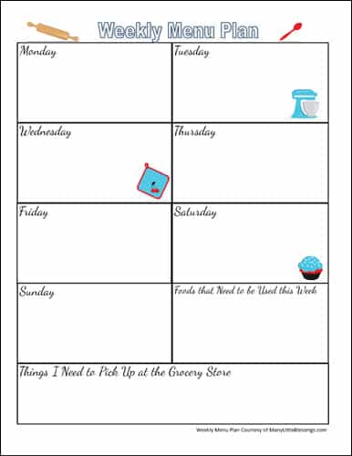 Free Planning Page for a Weekly Menu Plan