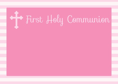 Pink striped First Communion invitations