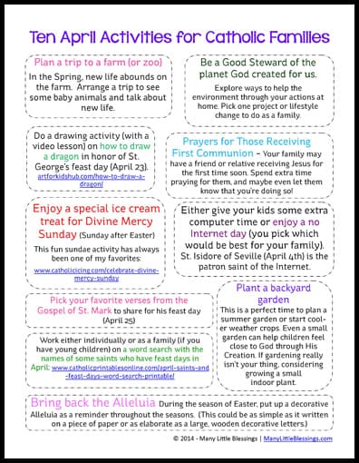 10 April Activities for Catholic Families Printable (older version)