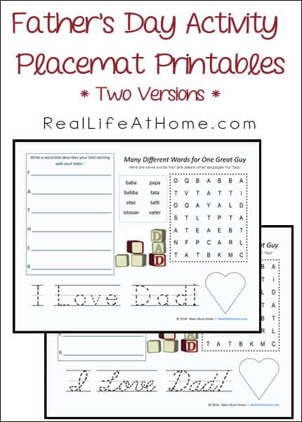 Father's Day Activity Placemat Printables