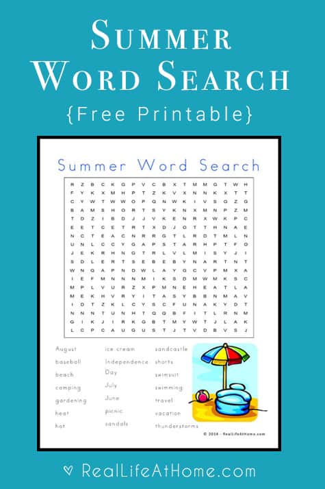 Looking for a fun summer printable? This summer themed word search is filled with words all about summertime fun. | Real Life at Home