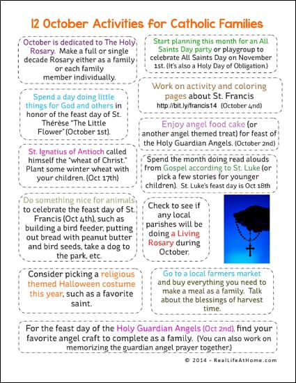 12 Activities for Catholic Families in October Printable