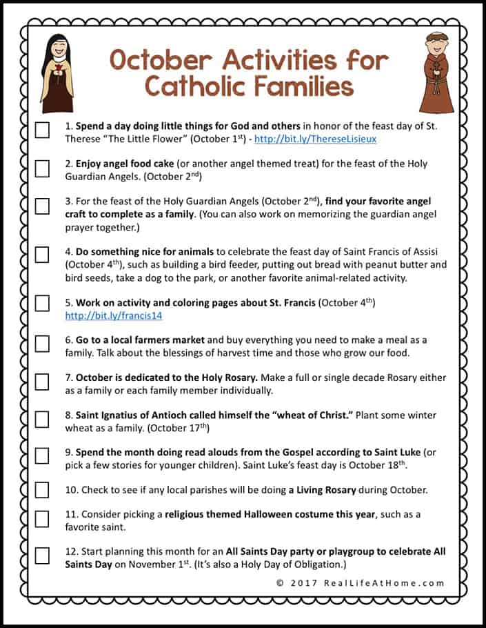 October Activities for Catholic Families Free Printable
