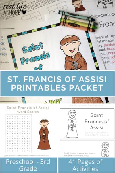 St. Francis of Assisi Printables and Worksheets featuring 41 pages of activities for a variety of ages and abilities