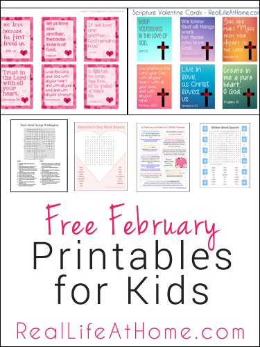 Free February Printables for Kids - featuring printables for Valentine's Day, Presidents' Day, Lent, Winter, and More! | RealLifeAtHome.com