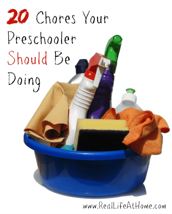 Preschoolers are capable of doing a lot to help around the house! Here are 20 chores they should be doing regularly.
