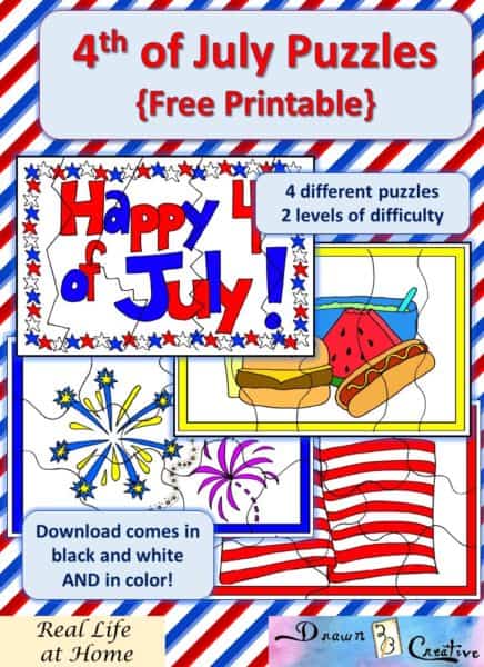 Free 4th of July printable Puzzles - 4 different puzzles with 2 different levels of difficulty
