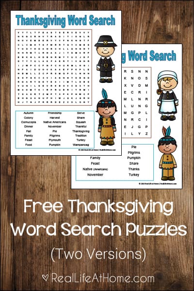 Free Thanksgiving Word Search Puzzle Printables {The download has two versions - an easier one and a harder one}