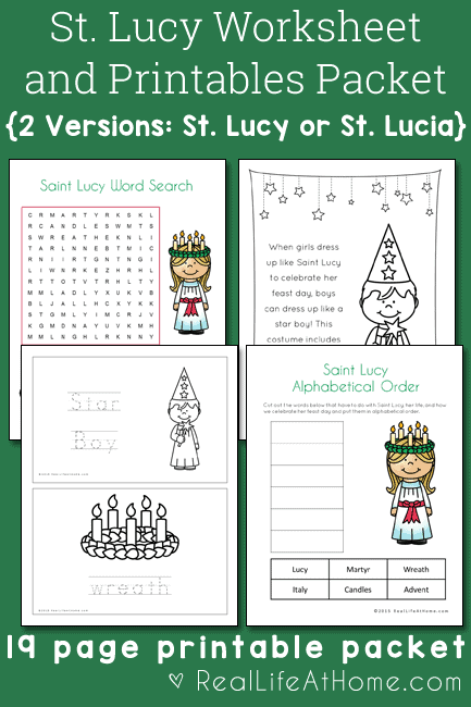 Saint Lucy Printables and Worksheet Packet