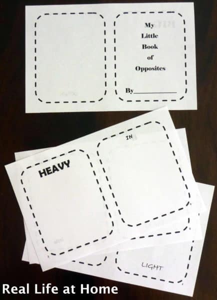 My Little Book of Opposites free printable packet activity for preschoolers