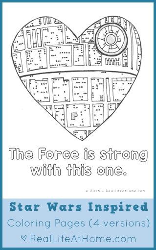 Free Printable Star Wars Inspired Coloring Pages (Plus Downloadable Star Wars Valentines or Star Wars Lunchbox Notes)