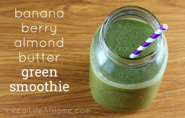 Increase your fruits, vegetables, and protein intake with this fabulous Banana Berry Almond Butter Green Smoothie