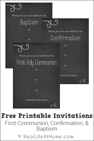 Free printable First Communion, Baptism, and Confirmation invitations and announcements