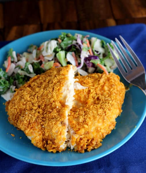 Having difficulty finding a gluten free option for coating meat? Check out this quick and delicious Gluten Free Crunchy Cheese Crusted Chicken Recipe!