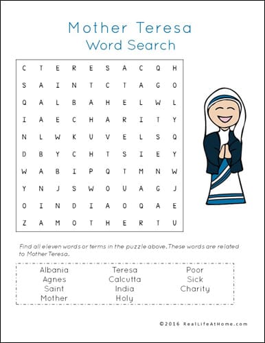 Mother Teresa Printables Packet - Real Life at Home