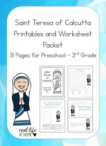 Studying about Saint Teresa of Calcutta (Mother Teresa)? Celebrating her canonization? Check out this 31-page Saint Teresa of Calcutta Printable Packet
