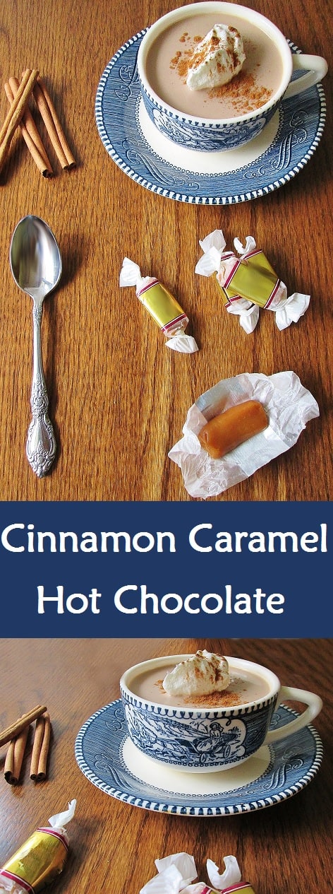 A perfect fall or winter treat to warm you up, this cinnamon caramel hot chocolate is decadent and sure to please. | Real Life at Home