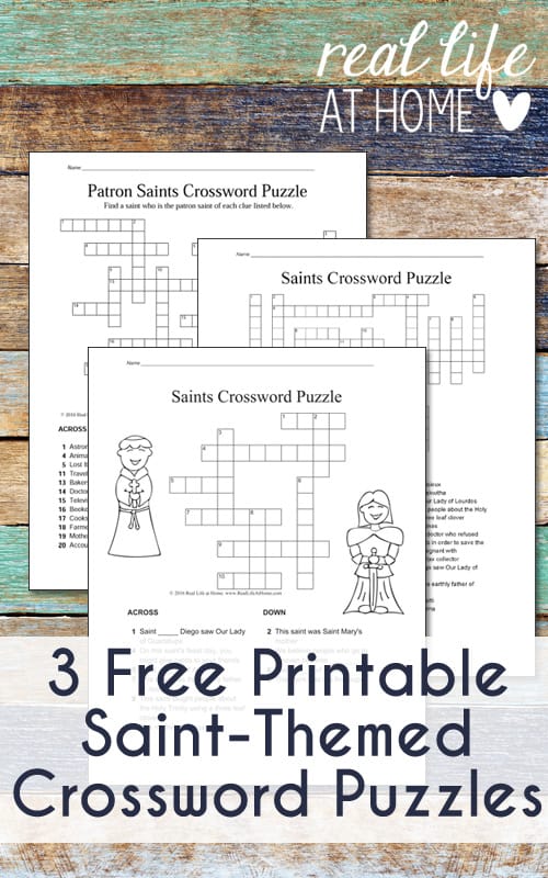 Learning about saints? This free set includes three different types of saints crossword puzzle printables appropriate for kids in elementary, middle, and even high school | Real Life at Home