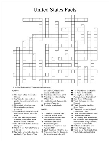 United States State Facts Crossword Puzzle Free Printable | Real Life at Home