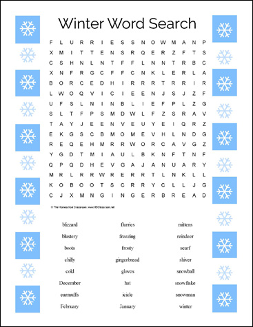 Winter Word Search Printable