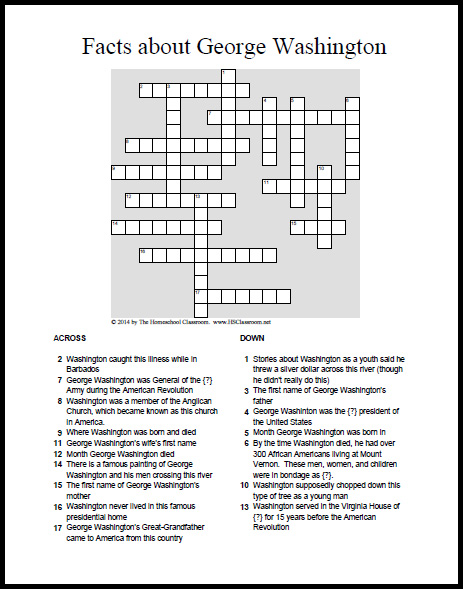 George Washington crossword puzzle printable