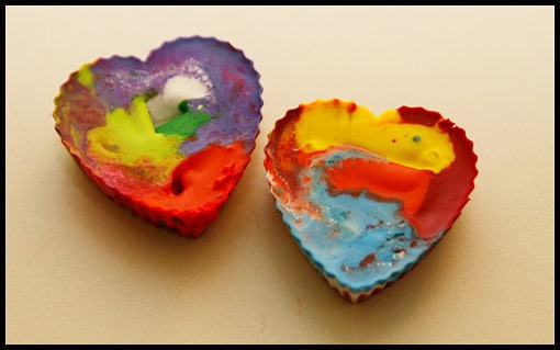 Step-by-step directions for making your own rainbow heart crayons