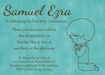 Blue First Communion Boy Invitation