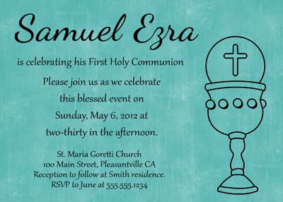 First Communion Chalice Invitation in Blue