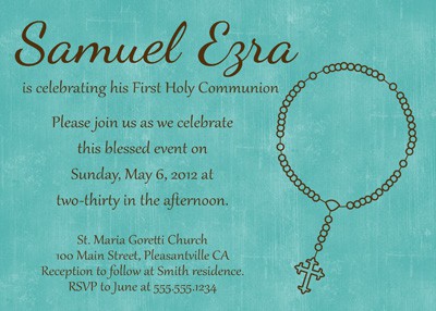 First Communion Rosary Invitation in Blue