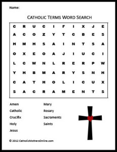Easy Catholic Word Search Printable for Kids