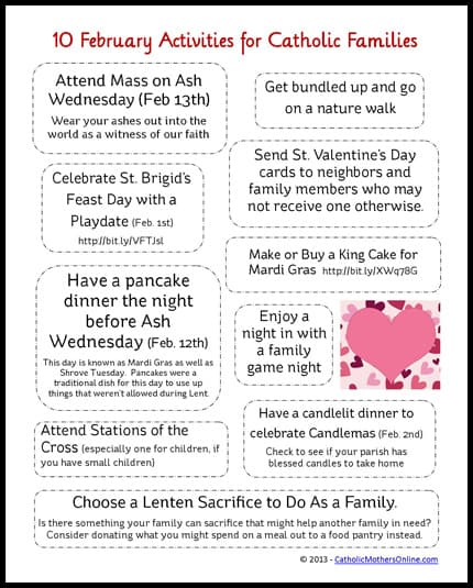 10 Activities for Catholic Families in February