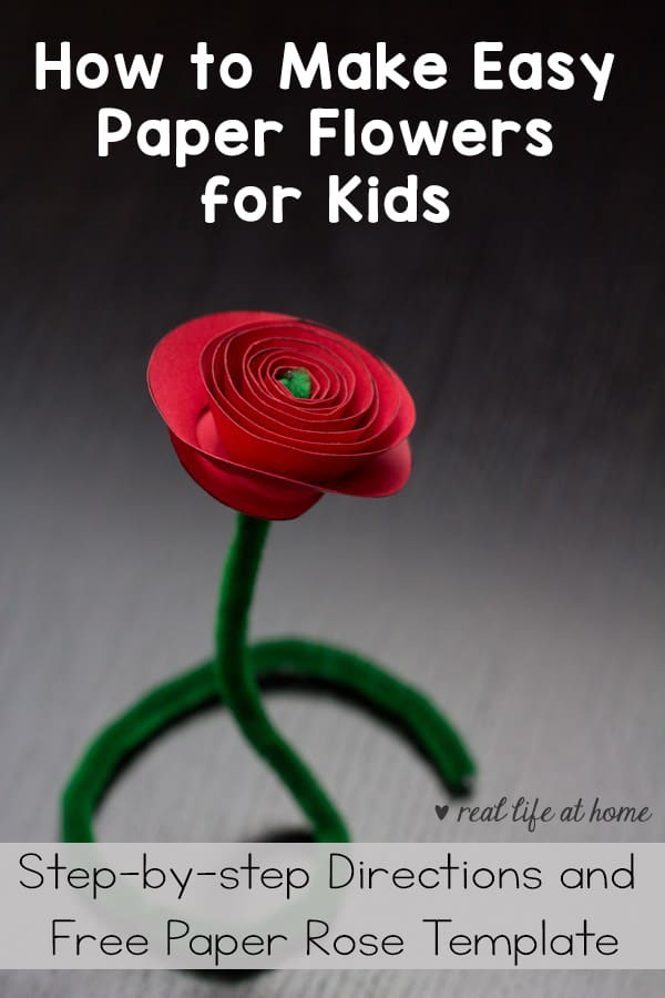 If you would like to learn how to make easy paper flowers with kids (or just for yourself), here are clear step-by-step directions with pictures using a free paper rose template you can download. These 3D paper flowers are perfect for Valentine's Day, Mother's Day, celebrating Spring, and more! #PaperFlowers #KidsCrafts #PaperRoses #PaperFlowerTemplate