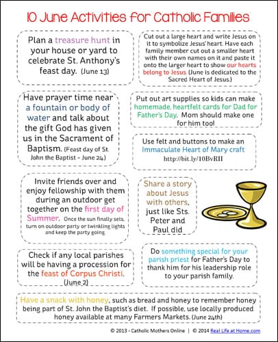 June Activities for Catholic Families Printable