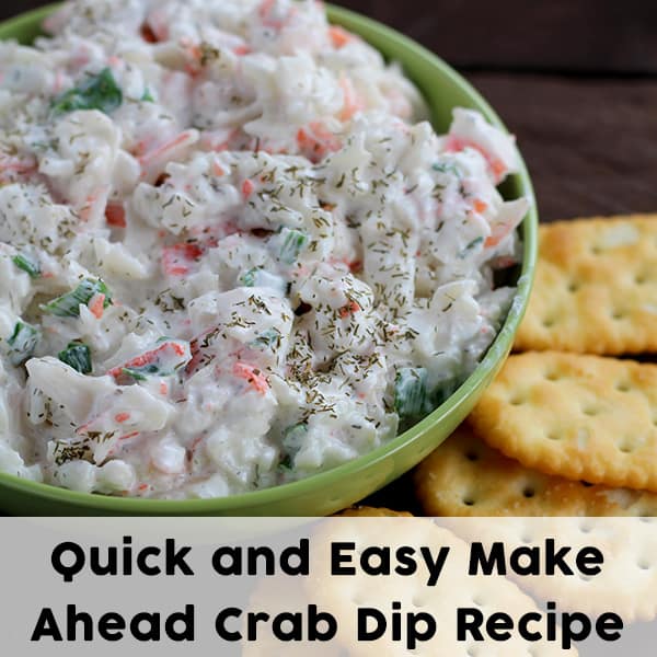 This four ingredient easy crab dip recipe is perfect for parties and gatherings, especially since it can be made the night before the event!