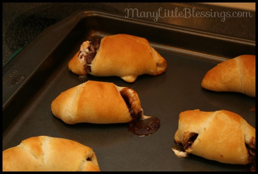 nutella and marshmallow crescent rolls after baking
