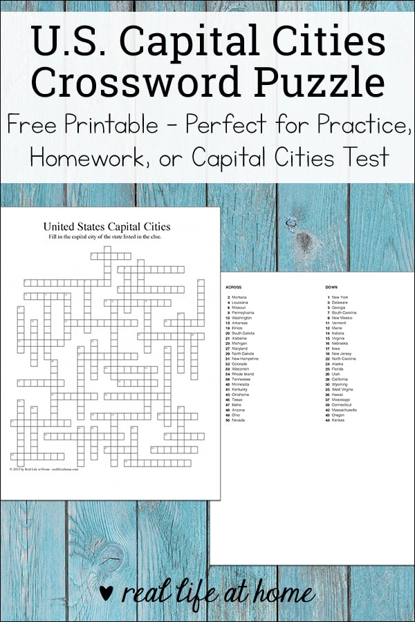 Free U.S. State Capitals Crossword puzzle with all 50 state capitals. The state capitals crossword puzzle can be used for practice, review, homework, or even as a state capitals quiz or test.