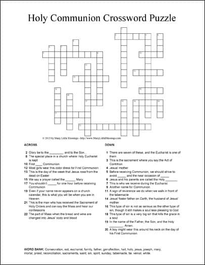 Holy Communion Crossword Puzzle Printable
