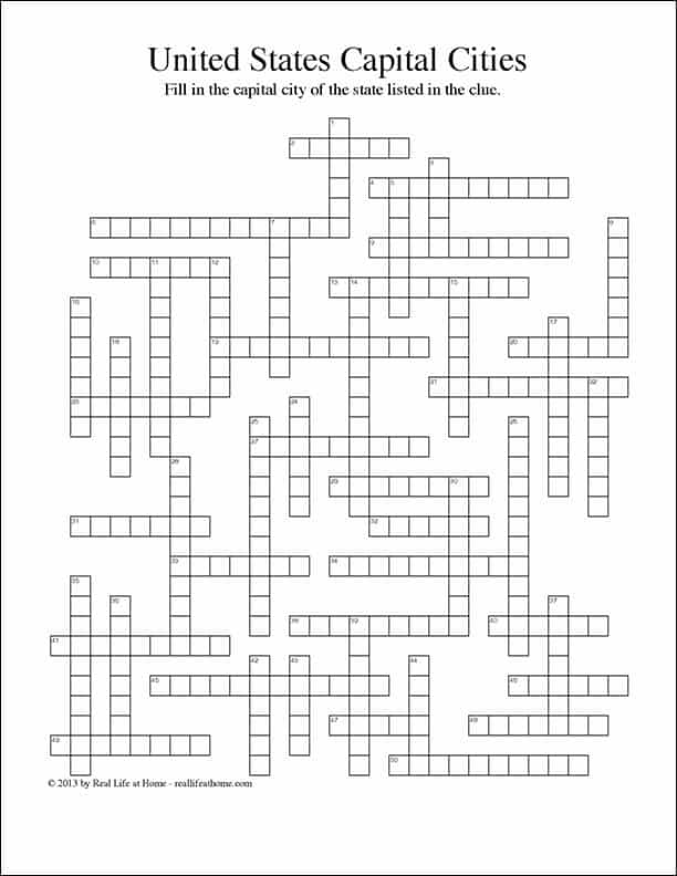 Free U.S. State Capitals Crossword puzzle with all 50 state capitals. The state capitals crossword puzzle can be used for practice, review, homework, or even as a state capitals quiz or test.