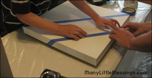 adding painters tape to the ombre table project