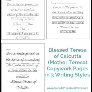 Blessed Teresa of Calcutta / Mother Teresa Copywork Printable
