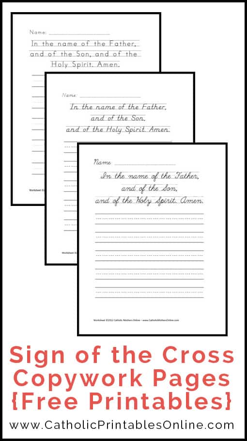 Sign of the Cross Copywork Printables | CatholicPrintablesOnline.com