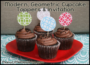 Modern, Geometric Cupcake Toppers Set and Invitation Printable