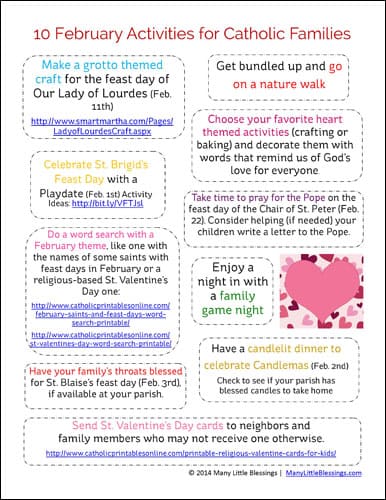 10 February Activities for Catholic Families Printable