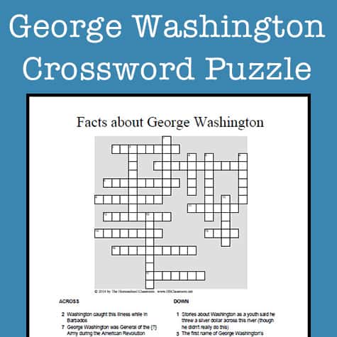 George Washington Crossword Puzzle Printable for Kids and Teens