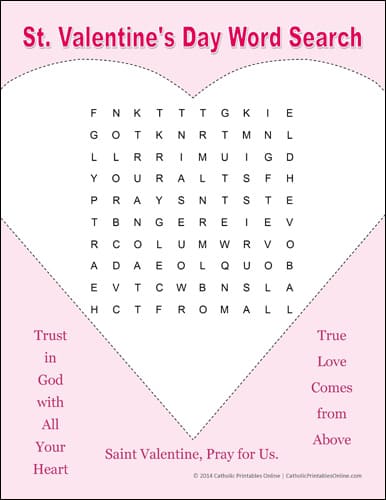 St. Valentine's Day Word Search Printable