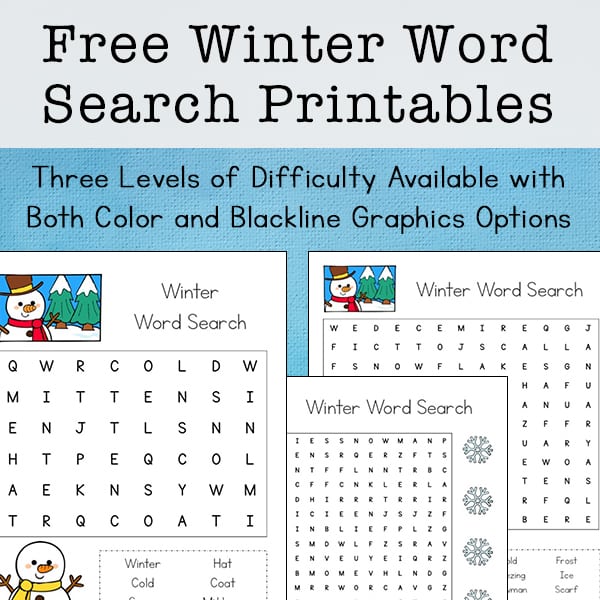 Free Winter Word Search Printable Set for Kids (with three levels of difficulty) | Real Life at Home